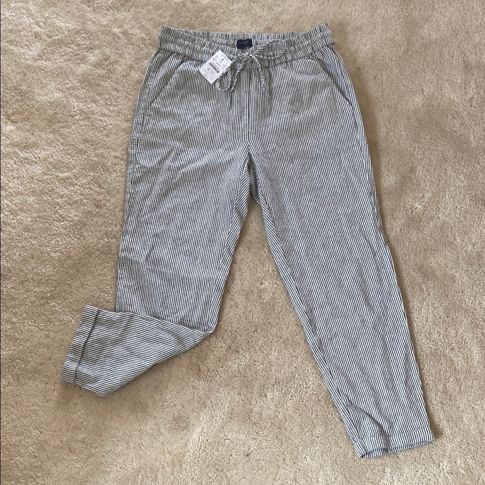 NWT J.Crew Drawstring Linen Blend Striped Pants